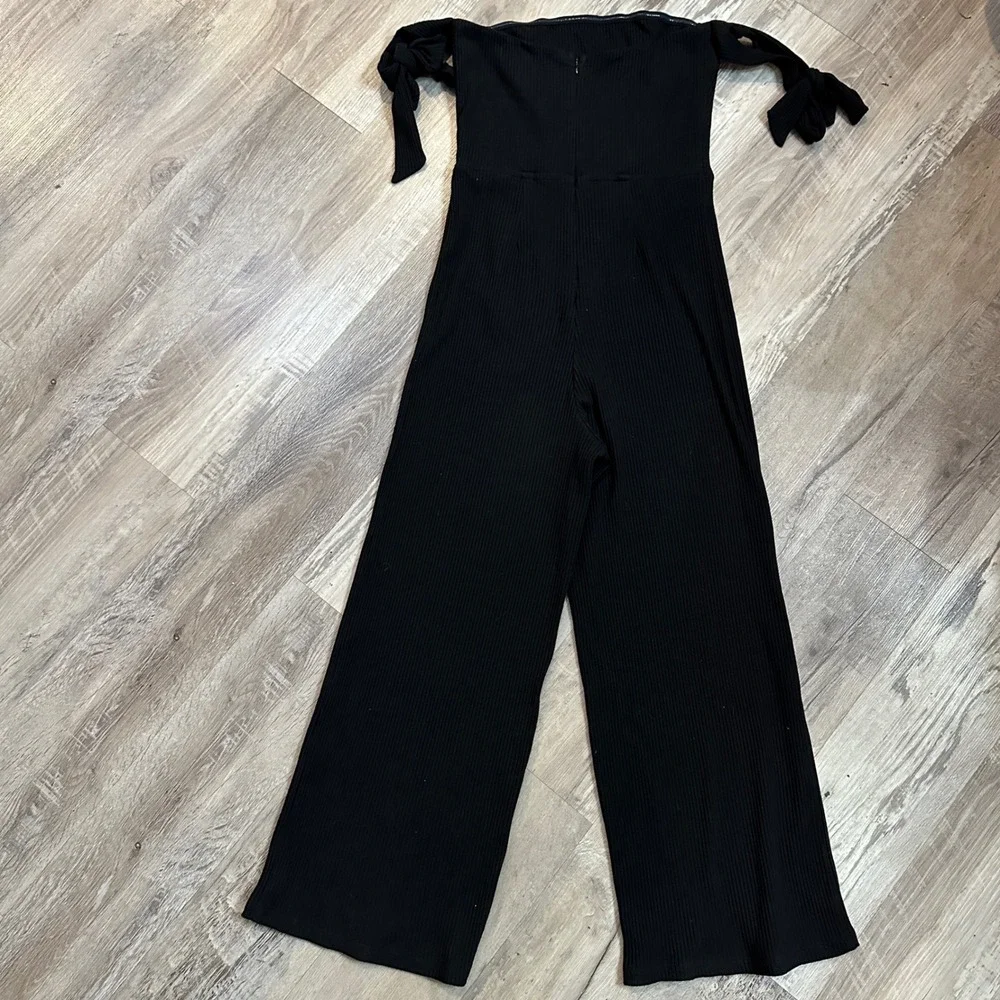 NBD Revolve Eden Ribbed‎ Strapless Wide Leg Jumpsuit Tie Shoulder Women Small